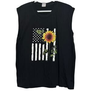 Women's Sunflower on a Black and White Flag Sleeveless T-Shirt Size XL‎